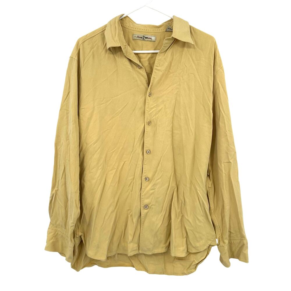 Tommy Bahama Size Large Long Sleeve Button Up Shirt Top‎ Yellow 100% Silk